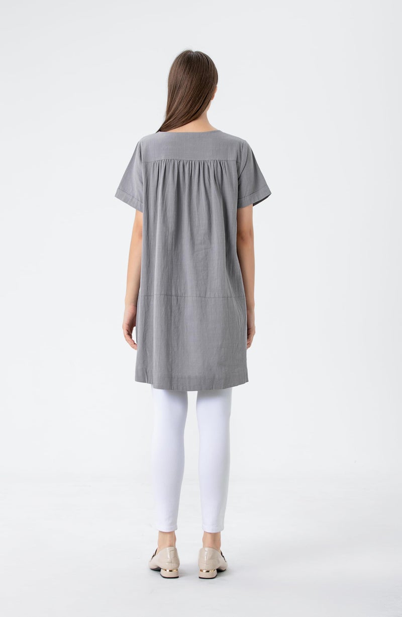 Minibee Women's Cotton Linen Short Sleeve Tunic/Top Tees (XL, Gray) - Image 4